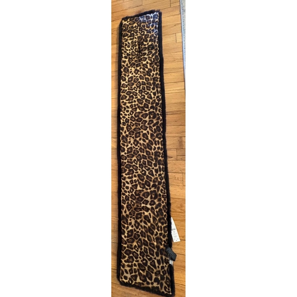 Black Faux Fur Stole Scarf with Leopard‎ Print Lining Pull Through Wrap - Picture 6 of 7